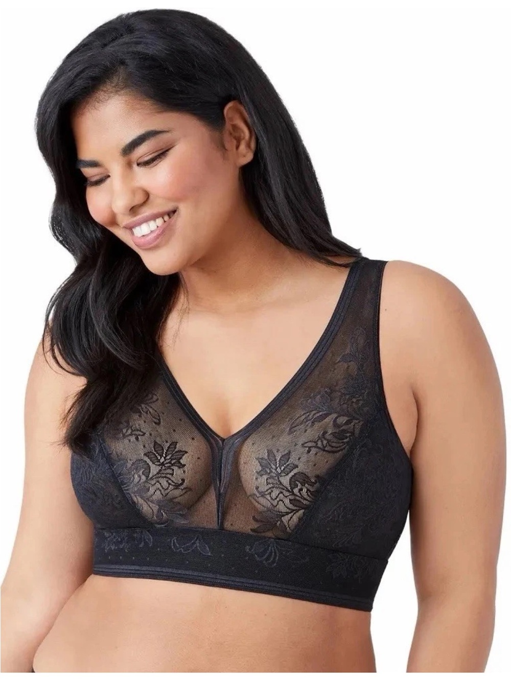 Wacoal Bralette Size 42D Net Effect Bra 810340 Unlined Lace Sheer Mesh Lingerie